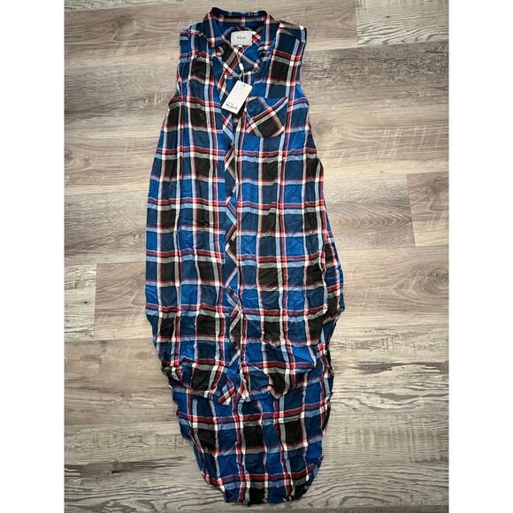 NWT Long Flannel Vest Womens Rails Tank xs Long Back Split sides buttondown fall - Picture 1 of 7